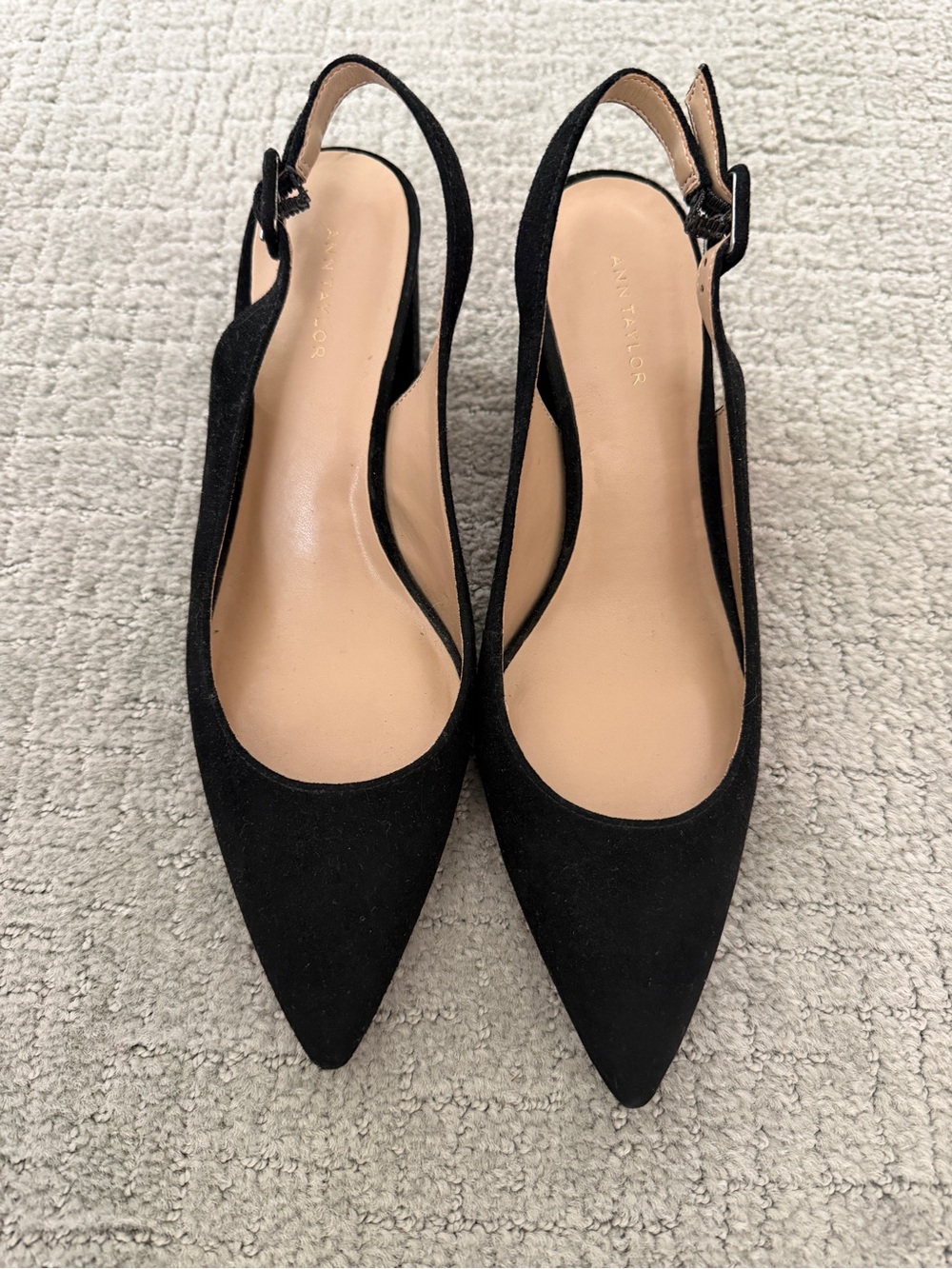Ann Taylor Black Suede Slingback Pointed-Toe Heels size 6.5